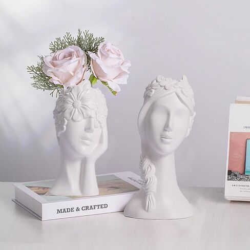 White Ceramic Vase, Ceramics Statue Flower Vase Female Form Head Half Body Bust Vases Minimalism Modern Nordic Style Flower Vase for Wedding Dinner Table Living Room Office Decor (Peaceful) in Saudi Arabia