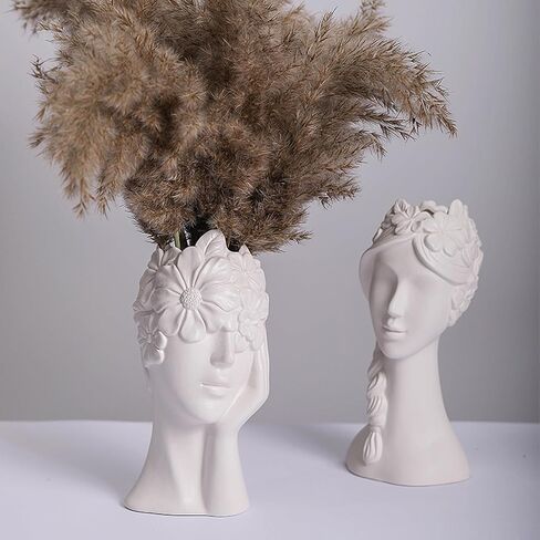 White Ceramic Vase, Ceramics Statue Flower Vase Female Form Head Half Body Bust Vases Minimalism Modern Nordic Style Flower Vase for Wedding Dinner Table Living Room Office Decor (Peaceful) in Saudi Arabia