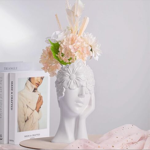 White Ceramic Vase, Ceramics Statue Flower Vase Female Form Head Half Body Bust Vases Minimalism Modern Nordic Style Flower Vase for Wedding Dinner Table Living Room Office Decor (Peaceful) in Saudi Arabia