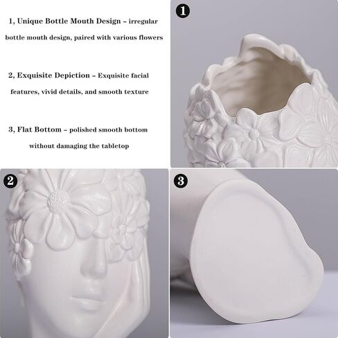 White Ceramic Vase, Ceramics Statue Flower Vase Female Form Head Half Body Bust Vases Minimalism Modern Nordic Style Flower Vase for Wedding Dinner Table Living Room Office Decor (Peaceful) in Saudi Arabia