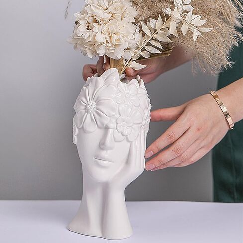White Ceramic Vase, Ceramics Statue Flower Vase Female Form Head Half Body Bust Vases Minimalism Modern Nordic Style Flower Vase for Wedding Dinner Table Living Room Office Decor (Peaceful) in Saudi Arabia