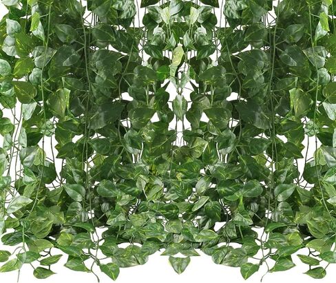 GTIDEA Fake Vines, 12 Pack 84 Feet Artificial Hanging Plants Silk Green Leaf Garlands Home Office Garden Outdoor Wall Greenery Cover Jungle Party Decoration in Saudi Arabia