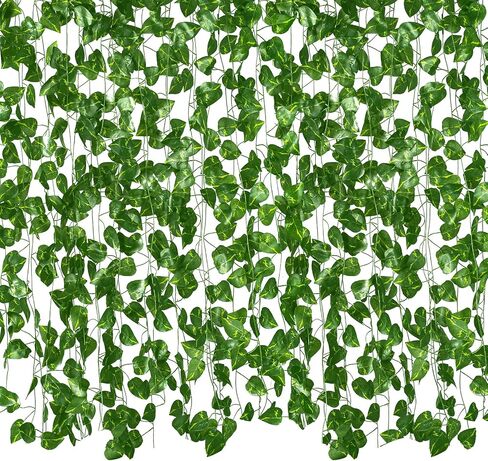 GTIDEA Fake Vines, 12 Pack 84 Feet Artificial Hanging Plants Silk Green Leaf Garlands Home Office Garden Outdoor Wall Greenery Cover Jungle Party Decoration in Saudi Arabia
