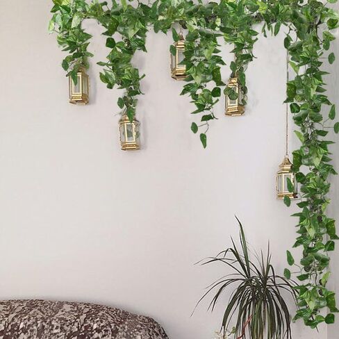 GTIDEA Fake Vines, 12 Pack 84 Feet Artificial Hanging Plants Silk Green Leaf Garlands Home Office Garden Outdoor Wall Greenery Cover Jungle Party Decoration in Saudi Arabia
