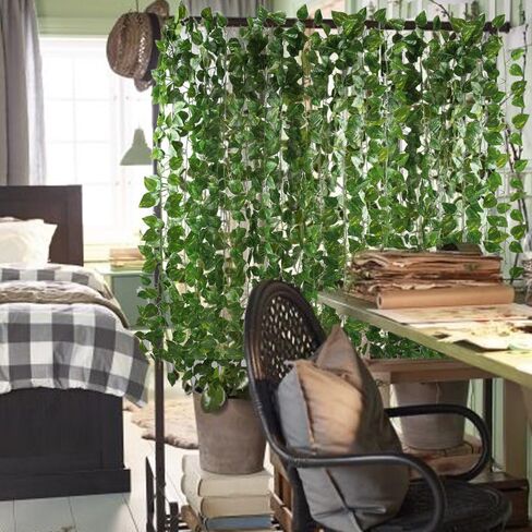 GTIDEA Fake Vines, 12 Pack 84 Feet Artificial Hanging Plants Silk Green Leaf Garlands Home Office Garden Outdoor Wall Greenery Cover Jungle Party Decoration in Saudi Arabia