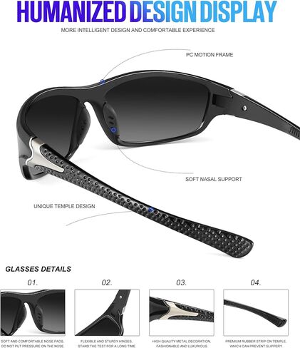 نظارات شمسية مستقطبة من KLAIYADI للرجال والنساء، نظارات شمسية رياضية مع حماية من الأشعة فوق البنفسجية للاستخدام في الهواء الطلق in Kuwait