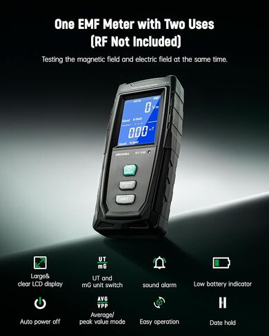 كاشف ERICKHILL EMF، كاشف إشعاع المجال الكهرومغناطيسي الرقمي القابل لإعادة الشحن، جهاز قياس EMF رقمي LCD محمول باليد، جهاز اختبار رائع لفحص EMF المنزلي، المكتب، صيد الأشباح (RF غير متضمن) in Kuwait