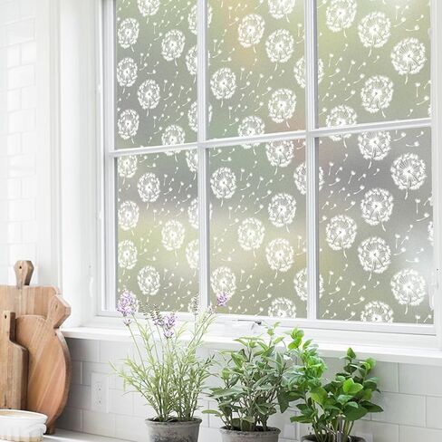 DKTIE Window Film Opaque Privacy Film with Installation Tools Window Frosted Glass Film Feather Static Stickers without Adhesive Reusable (01, 17.7" x 78.7" (with tools)) in Kuwait