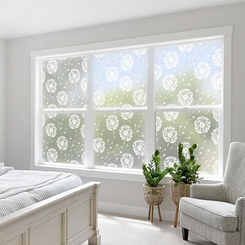 DKTIE Window Film Opaque Privacy Film with Installation Tools Window Frosted Glass Film Feather Static Stickers without Adhesive Reusable (01, 17.7" x 78.7" (with tools)) in Kuwait