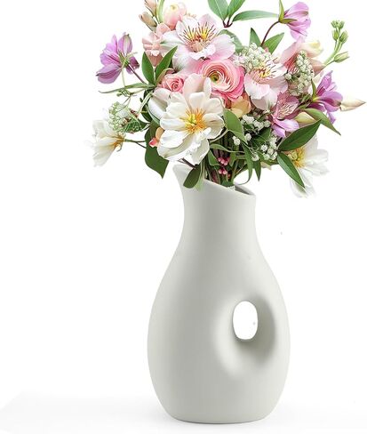 Minimalism Ceramic Vase, Handmade Cute Ceramic Flower Vase, Decorative White Vase for Pampas Grass, Modern Vintage Vase for Home, Living Room, Dining Table, Shelf, Mantel, Office Decor in Saudi Arabia