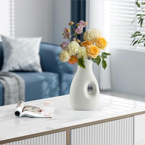 Minimalism Ceramic Vase, Handmade Cute Ceramic Flower Vase, Decorative White Vase for Pampas Grass, Modern Vintage Vase for Home, Living Room, Dining Table, Shelf, Mantel, Office Decor in Saudi Arabia