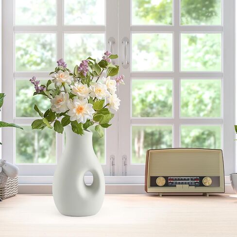Minimalism Ceramic Vase, Handmade Cute Ceramic Flower Vase, Decorative White Vase for Pampas Grass, Modern Vintage Vase for Home, Living Room, Dining Table, Shelf, Mantel, Office Decor in Saudi Arabia