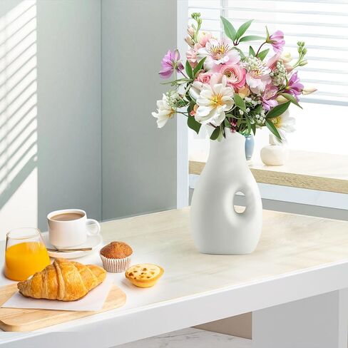 Minimalism Ceramic Vase, Handmade Cute Ceramic Flower Vase, Decorative White Vase for Pampas Grass, Modern Vintage Vase for Home, Living Room, Dining Table, Shelf, Mantel, Office Decor in Saudi Arabia