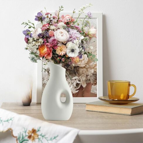 Minimalism Ceramic Vase, Handmade Cute Ceramic Flower Vase, Decorative White Vase for Pampas Grass, Modern Vintage Vase for Home, Living Room, Dining Table, Shelf, Mantel, Office Decor in Saudi Arabia