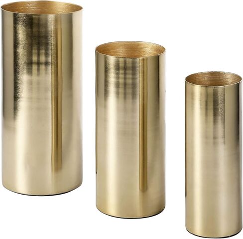 MyGift Tall Modern Brass Tone Metal Cylinder Centerpiece Flower Vases, Set of 3 - Large, Medium, Small Sizes, Handcrafted in India in Saudi Arabia