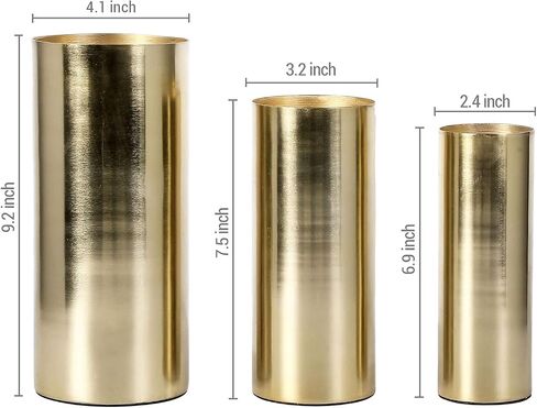 MyGift Tall Modern Brass Tone Metal Cylinder Centerpiece Flower Vases, Set of 3 - Large, Medium, Small Sizes, Handcrafted in India in Saudi Arabia