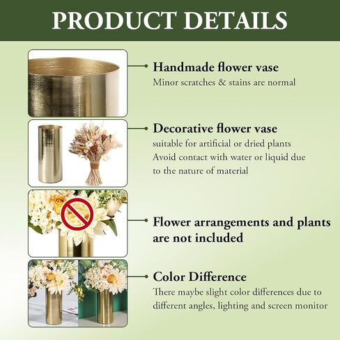 MyGift Tall Modern Brass Tone Metal Cylinder Centerpiece Flower Vases, Set of 3 - Large, Medium, Small Sizes, Handcrafted in India in Saudi Arabia