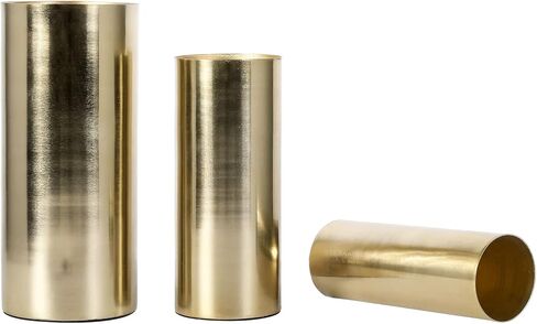 MyGift Tall Modern Brass Tone Metal Cylinder Centerpiece Flower Vases, Set of 3 - Large, Medium, Small Sizes, Handcrafted in India in Saudi Arabia