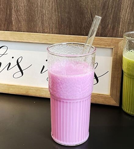 ANOTION Glass Cups with Lids and Straws - 22oz Coffee Cups Gifts for Women Drinking Glasses Iced Smoothie Cup Glass Tumbler Water Glasses Ribbed Glassware Clear Cups Travel Coffee Mug Glasses Set in Saudi Arabia
