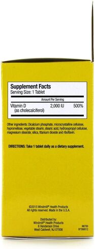 Windmill Health Products Sunshine Vitamin D-3 2000IU عظام صحية وقوية، 60 قرصًا (عبوة من 2)، N6700 in Kuwait