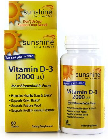 Windmill Health Products Sunshine Vitamin D-3 2000IU عظام صحية وقوية، 60 قرصًا (عبوة من 2)، N6700 in Kuwait