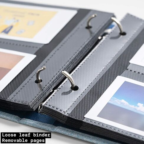 ألبوم صور بغلاف مقوى من الكتان يحتوي على 100 جيب - يناسب فيلم Instax Mini Film، فيلم صور فوري مقاس 2 × 3 بوصة، كتاب ذاكرة ذو حلقتين (بيج) in Kuwait