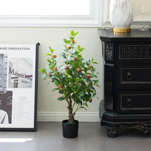 2.6FT（31“） Simulation Artificial Camellia Fruit Tree Artificial Plant Pruning Shrub Simulation Flower Office Home Decoration in Kuwait