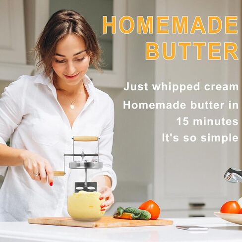 أداة زبدة زجاجية سعة 1.5 لتر من Gekufa، سعة كبيرة 52 أونصة سائلة، وعاء ميسون يدوي الصنع، زبدة الزبدة تصنع زبدة لذيذة محلية الصنع in Kuwait