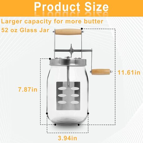 أداة زبدة زجاجية سعة 1.5 لتر من Gekufa، سعة كبيرة 52 أونصة سائلة، وعاء ميسون يدوي الصنع، زبدة الزبدة تصنع زبدة لذيذة محلية الصنع in Kuwait