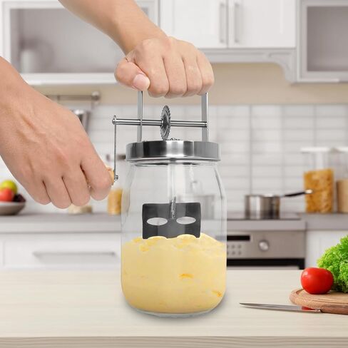 أداة زبدة زجاجية سعة 1.5 لتر من Gekufa، سعة كبيرة 52 أونصة سائلة، وعاء ميسون يدوي الصنع، زبدة الزبدة تصنع زبدة لذيذة محلية الصنع in Kuwait