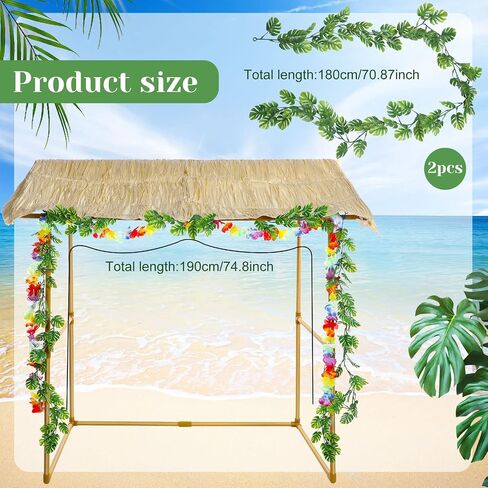 Jexine Tiki Bar Hut Tropical Tabletop Hut with 2 Pcs Decorative Artificial Monstera Tropical Garland Fake Tropical Jungle Hanging Plants for Summer Hawaiian Luau Beach Pool Party Decorations in Saudi Arabia
