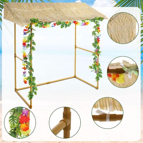 Jexine Tiki Bar Hut Tropical Tabletop Hut with 2 Pcs Decorative Artificial Monstera Tropical Garland Fake Tropical Jungle Hanging Plants for Summer Hawaiian Luau Beach Pool Party Decorations in Saudi Arabia
