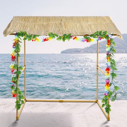 Jexine Tiki Bar Hut Tropical Tabletop Hut with 2 Pcs Decorative Artificial Monstera Tropical Garland Fake Tropical Jungle Hanging Plants for Summer Hawaiian Luau Beach Pool Party Decorations in Saudi Arabia