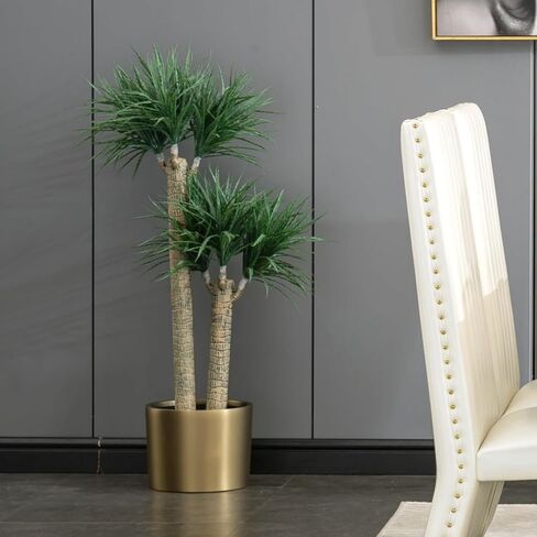 شجرة اصطناعية كبيرة من هوبوود، شجرة صناعية بطول 4 أقدام في الأواني، شجرة أوراق مسننة فو لديكور المنزل والمكتب في الداخل، نباتات مزخرفة بوعاء 47 بوصة مع وعاء معدني ذهبي مصقول in Kuwait