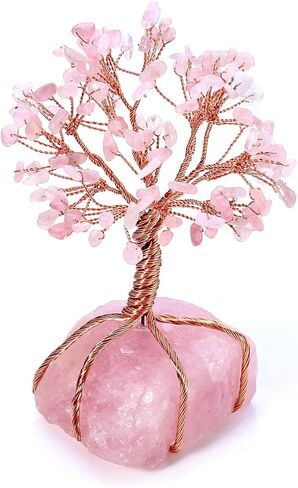 GEHECRST Natural Rose Quartz Healing Crystal Stone Tree Handmade Wire Wrapped Natural Quartz Crystal Gemstone Feng Shui Money Tree Ornament for Home Office Desk Deco Gifts for Mom Mother's Day in Saudi Arabia