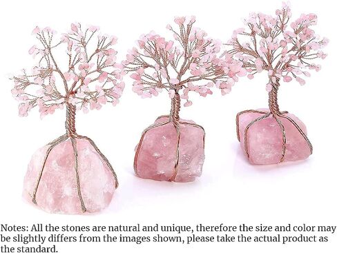 GEHECRST Natural Rose Quartz Healing Crystal Stone Tree Handmade Wire Wrapped Natural Quartz Crystal Gemstone Feng Shui Money Tree Ornament for Home Office Desk Deco Gifts for Mom Mother's Day in Saudi Arabia