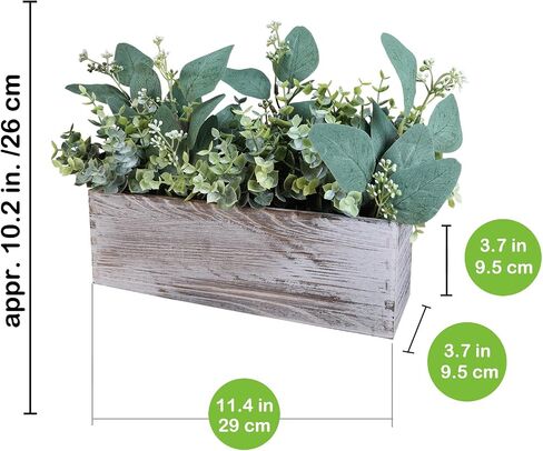 Winlyn Farmhouse Eucalyptus Arrangement in Rustic Rectangular Wooden Planter Artificial Eucalyptus Stems Greenery Centerpiece for Home Living Room Kitchen Counter Mantel Table Centerpiece Décor in Saudi Arabia