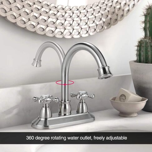 GOWIN Bathroom Faucet, 3-Hole, Matte Black, Sink Faucet, 4 Inch, 2-Handle, Swivel Gooseneck, Includes Drain Assembly, Stainless Steel in Saudi Arabia