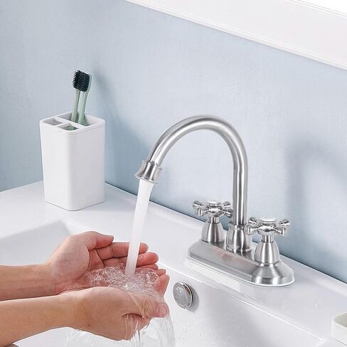 GOWIN Bathroom Faucet, 3-Hole, Matte Black, Sink Faucet, 4 Inch, 2-Handle, Swivel Gooseneck, Includes Drain Assembly, Stainless Steel in Saudi Arabia
