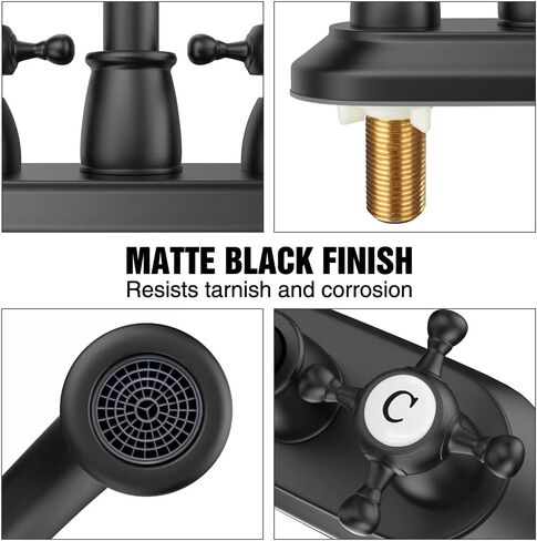 GOWIN Bathroom Faucet, 3-Hole, Matte Black, Sink Faucet, 4 Inch, 2-Handle, Swivel Gooseneck, Includes Drain Assembly, Stainless Steel in Saudi Arabia