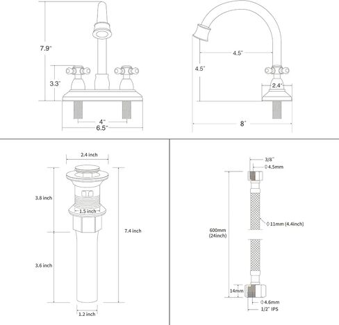 GOWIN Bathroom Faucet, 3-Hole, Matte Black, Sink Faucet, 4 Inch, 2-Handle, Swivel Gooseneck, Includes Drain Assembly, Stainless Steel in Saudi Arabia