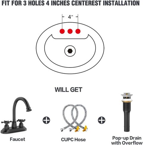 GOWIN Bathroom Faucet, 3-Hole, Matte Black, Sink Faucet, 4 Inch, 2-Handle, Swivel Gooseneck, Includes Drain Assembly, Stainless Steel in Saudi Arabia