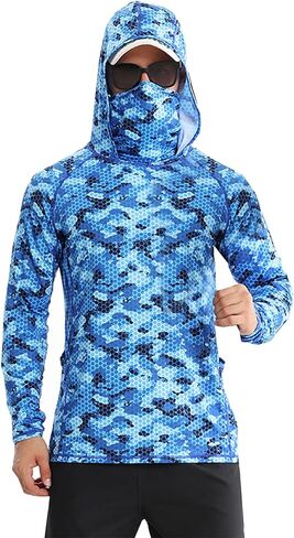 SANGTREE Men's Sun Protection Hoodie Shirt UPF 50+ Long Sleeve UV SPF Fishing Lightweight Shirts with Mask Rash Guard in Saudi Arabia