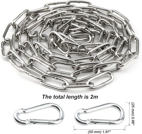 4 قطع سلسلة ربط من الفولاذ المقاوم للصدأ مقاس 1/8 بوصة، سلسلة ملف ربط شديدة التحمل بطول 26 قدمًا مع 8 قطع خطافات زنبركية، سلسلة ربط معدنية معلقة 3 مم لنباتات التأرجح وصلة سلسلة سحب مرساة in Kuwait