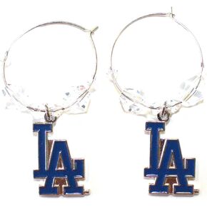 MLB Licensed Clear Bead Hoop Dangle Earrings (Los Angeles Dodgers)