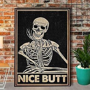 Skeleton Nice Butt Skull Toilet Funny Skeleton Humor Metal Sign Art Tin Retro Home Coffee Wall Decor Room Decor Metal Tin Wall Stickers 8x12 Inch, Navy