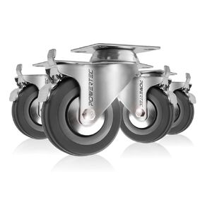 POWERTEC 3 Inch Swivel Caster Wheels Set of 4 with Brake & 640 lbs Loads, Heavy Duty Plate Casters, Dual Locking Rubber Castor Wheels for Furniture, Cart, Dolly and Workbenches (17023-P4)