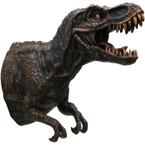 Polyresin Dinosaur Wall Bust, 12.2"H T-rex Sculpture, Copper Color, Wall Hanging Home Decor