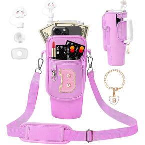 Initial A-Z Carrier Bag for Stanley Cup 40 oz, Stanley Cup Holder with Strap for Stanley 40 oz Tumbler with Handle, Stanley Cup Accessories with Stanley Cup Straw Cover - Spill Stopper - Letter Charm in Saudi Arabia