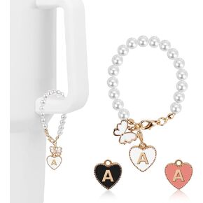 3PCs Letter Charm Accessories for Stanley Cup, ID Initial Letter Charm Personalized Handle Charm For Stanley/Simple Modern Tumbler 30 40oz, Pearl Chain Butterfly Decor with 3 Charms Replacement…